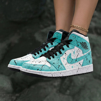 Splatter Design Teal White Custom Air Jordan 1