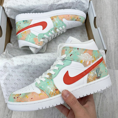 Splatter Paint Green Coral Custom Air Jordan 1