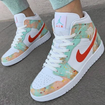 Splatter Paint Green Coral Custom Air Jordan 1