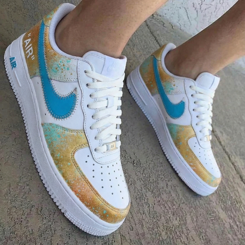 Splatter Pattern Turquoise Gold Custom Air Force 1
