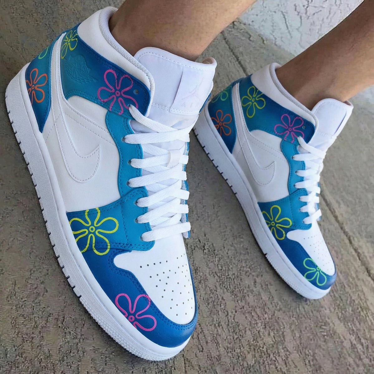 SpongeBob Flowers Blue Custom Air Jordan 1
