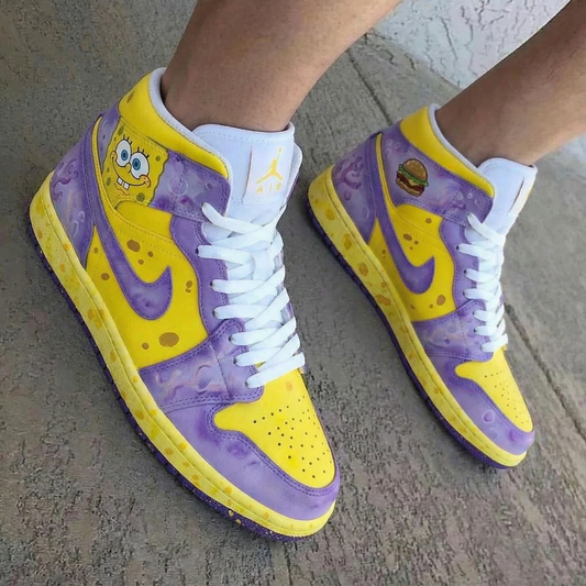 SpongeBob Theme Yellow Purple Custom Air Jordan 1