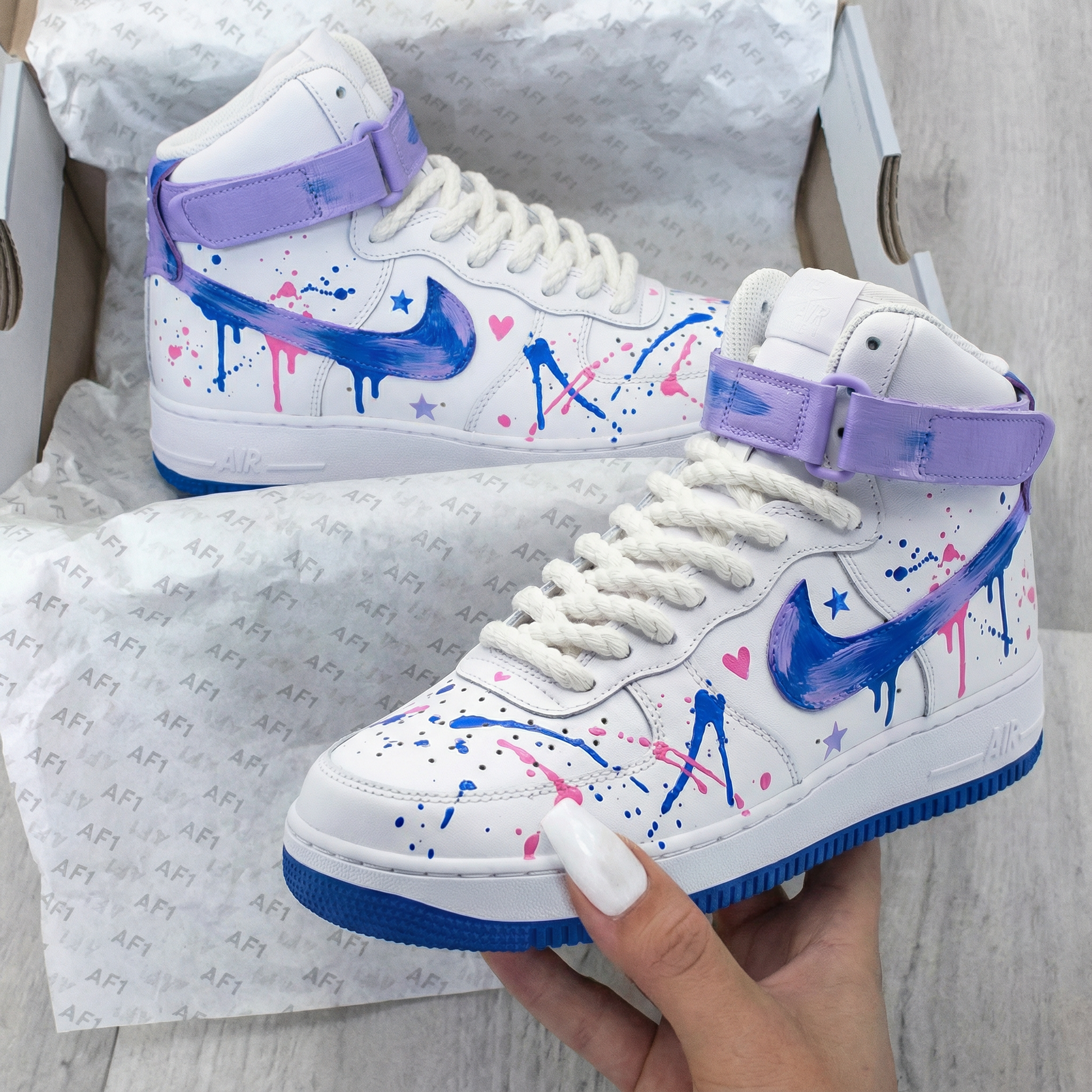 Star Heart Splatter Purple Blue Custom Air Force 1