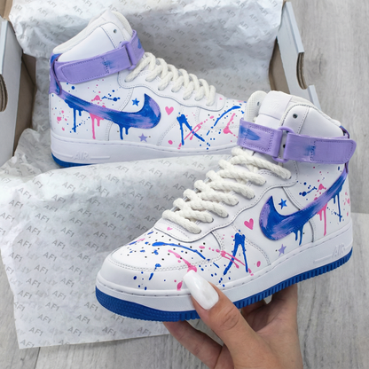 Star Heart Splatter Purple Blue Custom Air Force 1