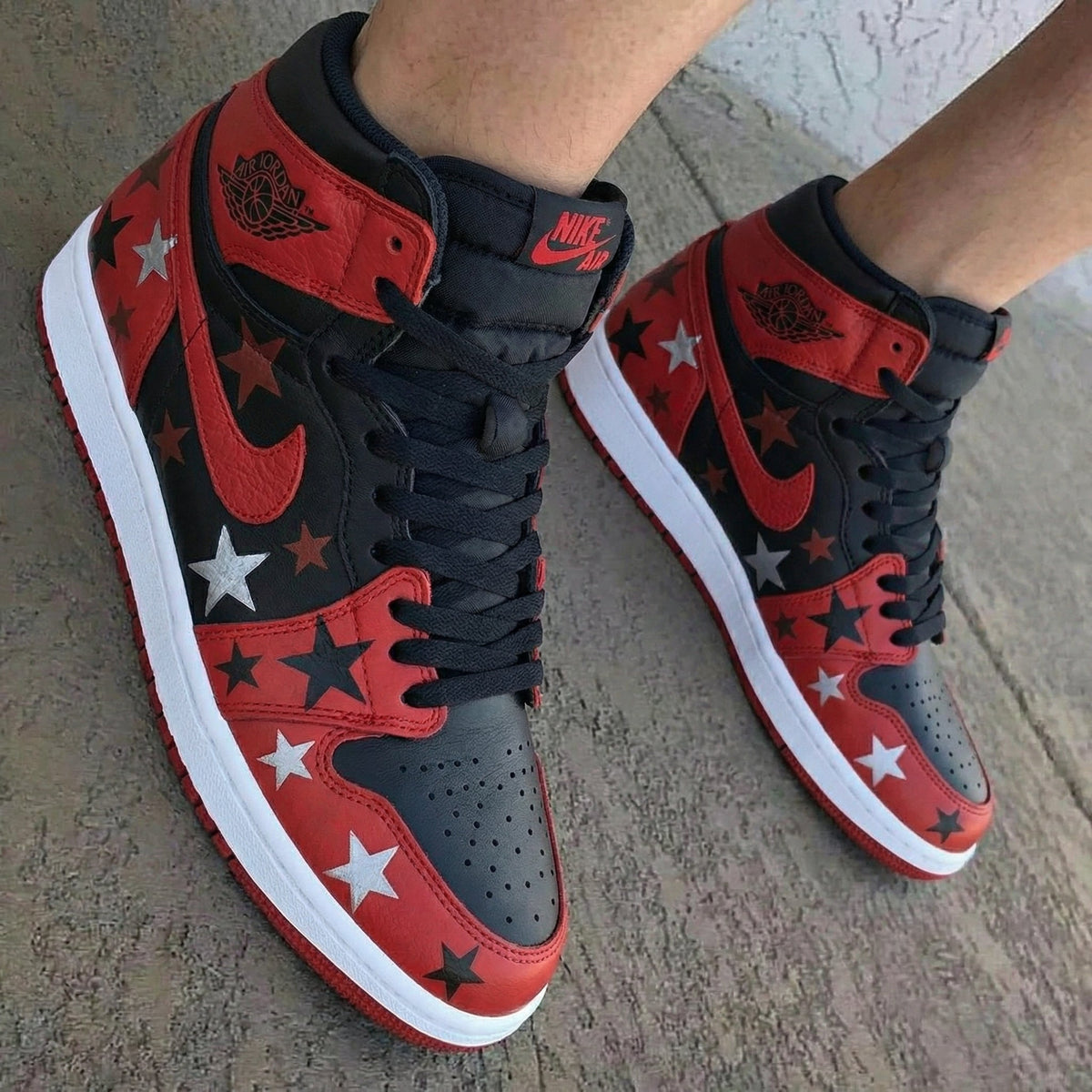 Stars Pattern Black Red Custom Air Jordan 1