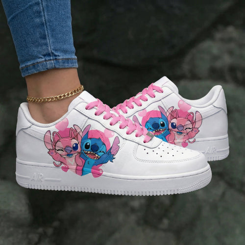 Stitch Angel Baby Pink Blue Custom Air Force 1 for Valentine's Day