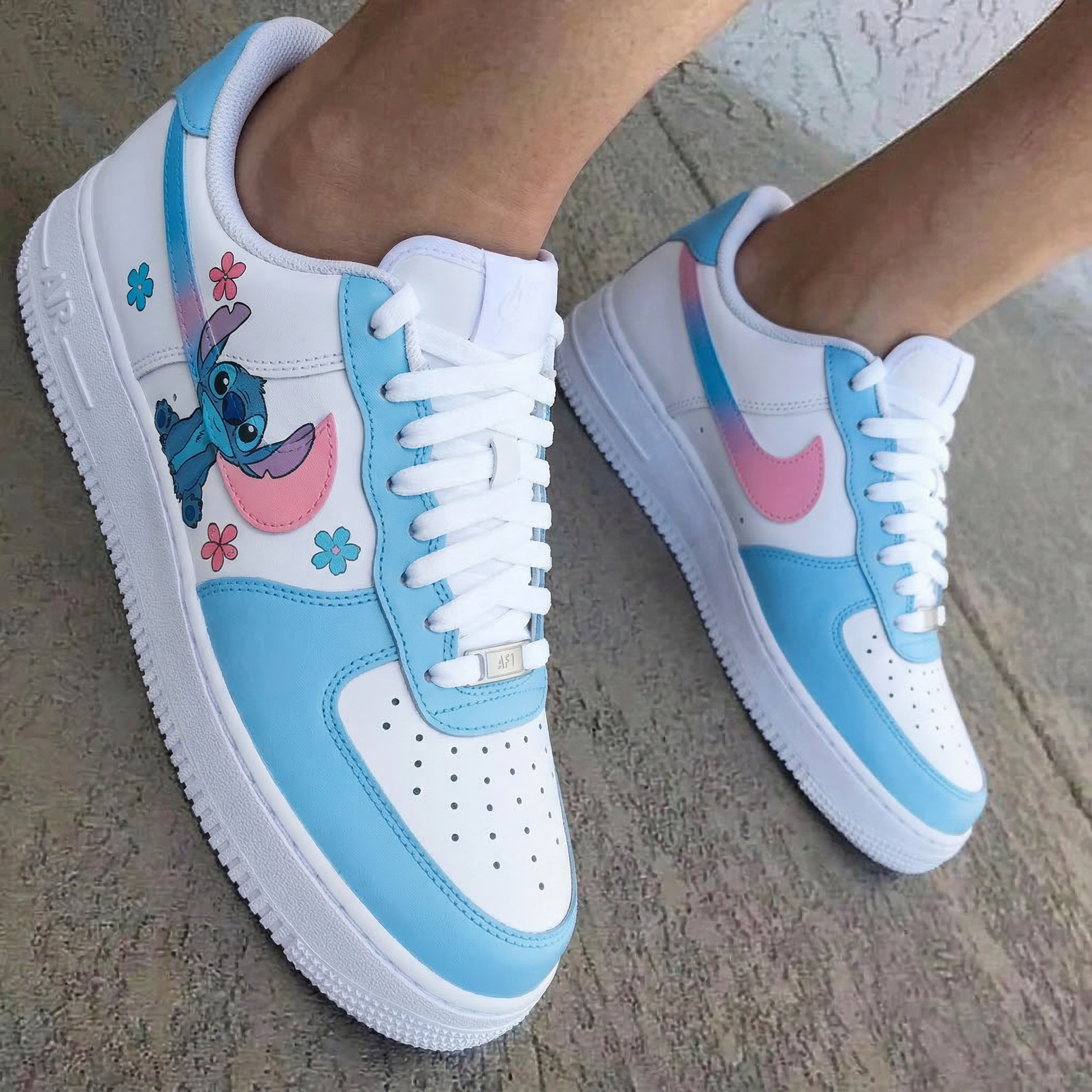 Stitch Flowers Baby Blue Pink Custom Air Force 1