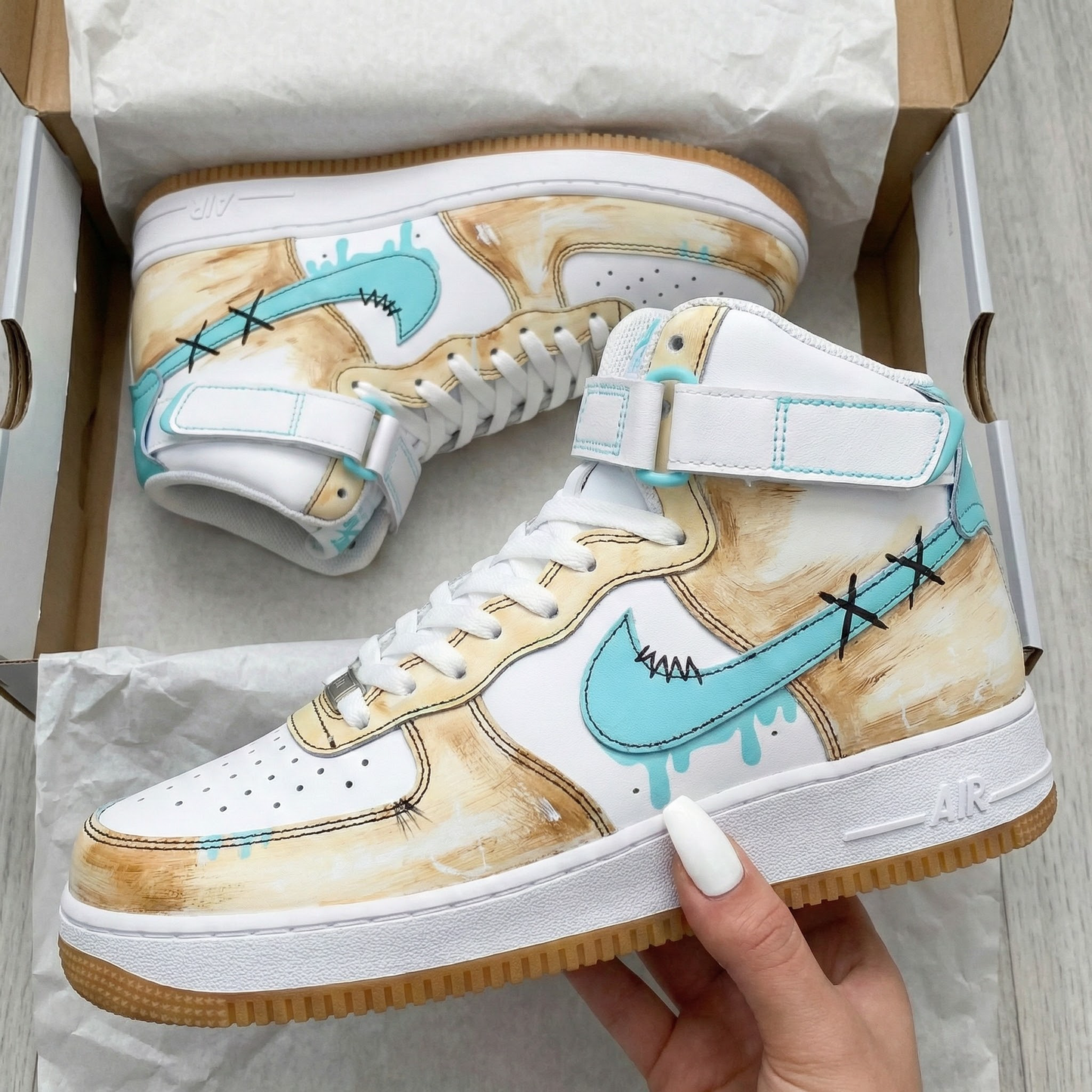 Stitch Pattern Aqua Tan Custom Air Force 1