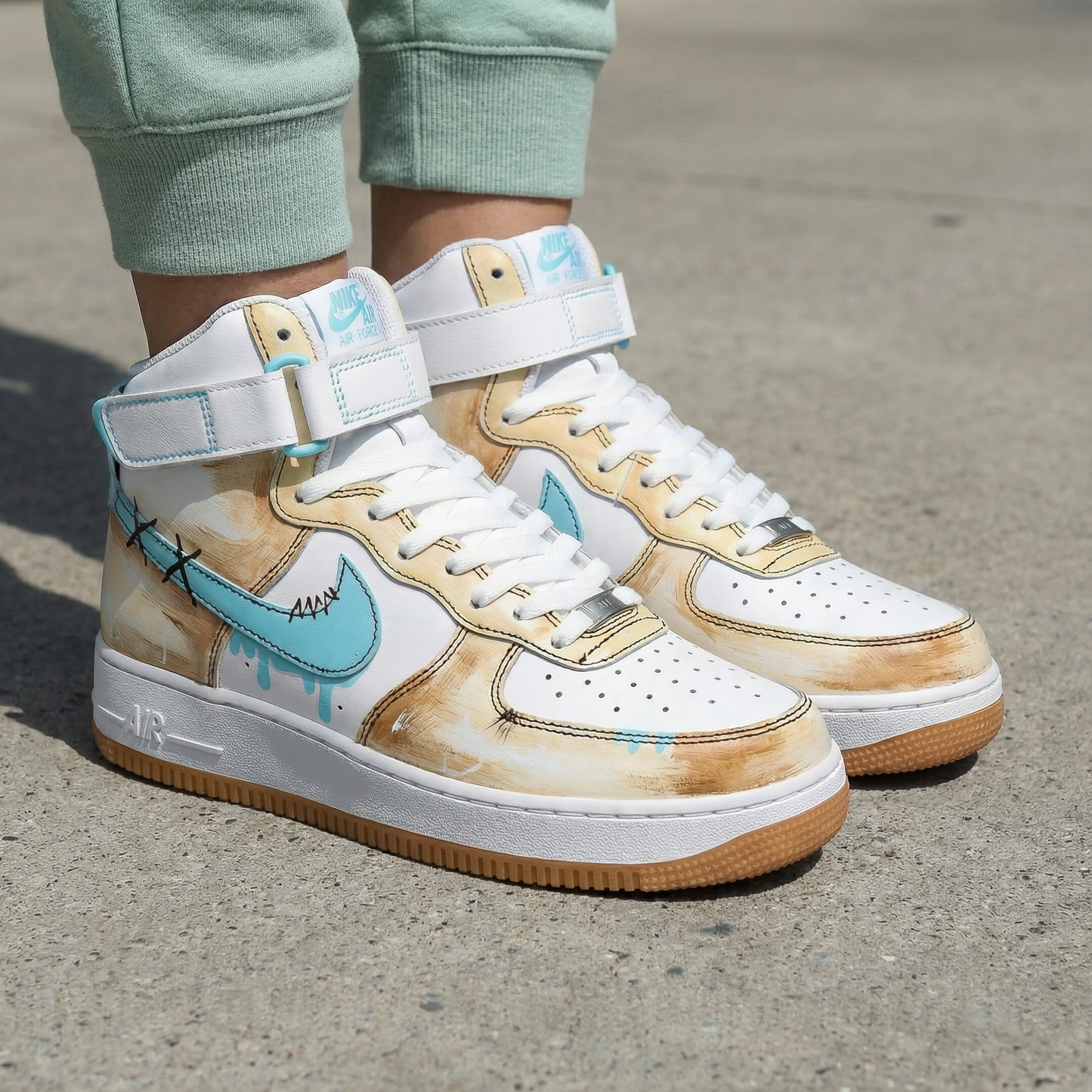 Stitch Pattern Aqua Tan Custom Air Force 1