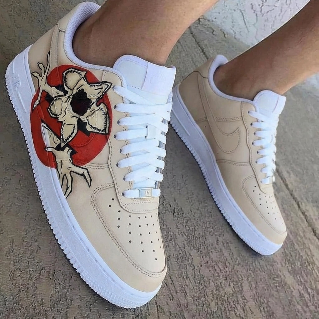 Stranger Things Skull Flower Beige Red Custom Air Force 1