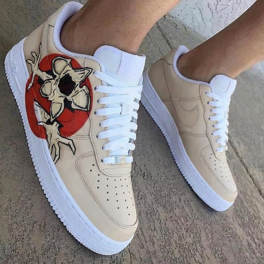Stranger Things Skull Flower Beige Red Custom Air Force 1
