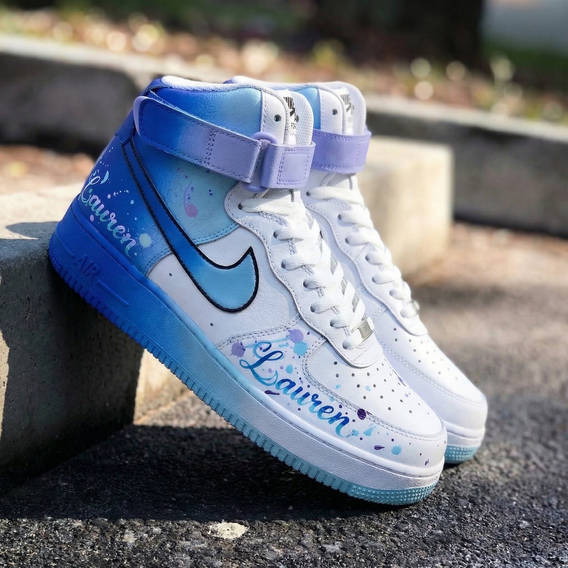 Street Cool Light Blue Purple Splatter Print Custom Air Force 1