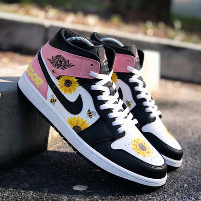 Sunflower Bee Pink Black Custom Air Jordan 1