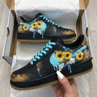 Sunflower Pattern Teal Custom Air Force 1