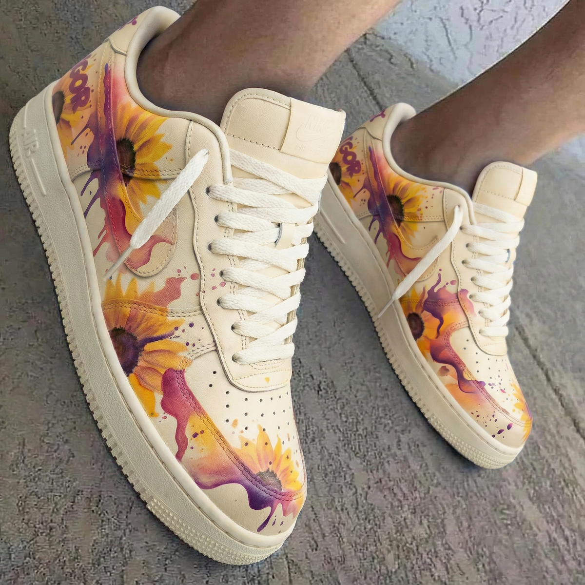 Sunflower Pattern Yellow Purple Custom Air Force 1