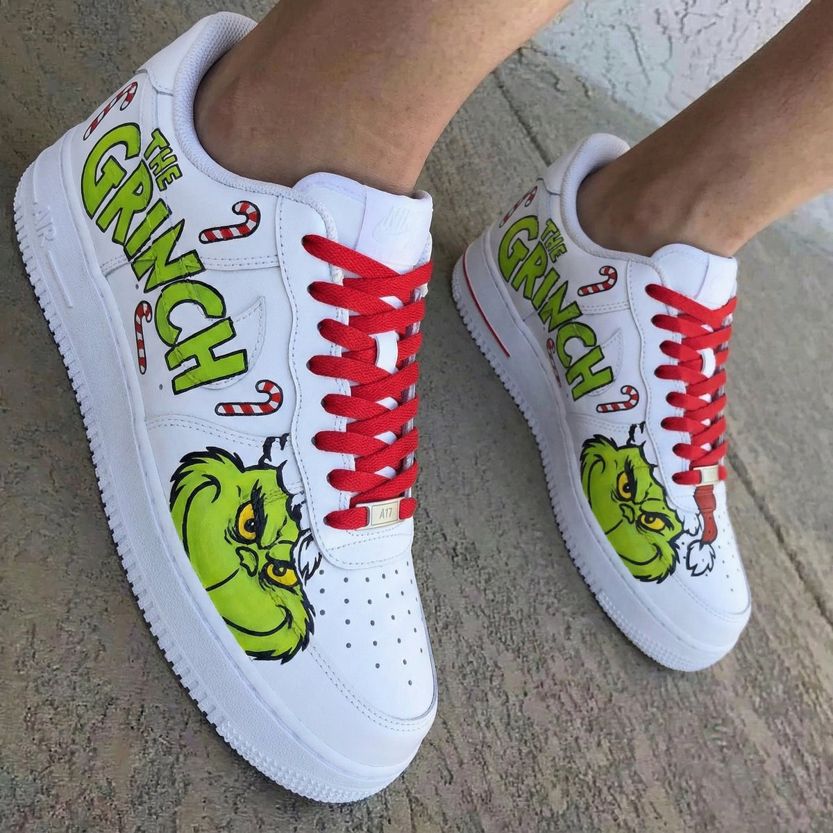 The Grinch Candy Canes Green Red Custom Air Force 1