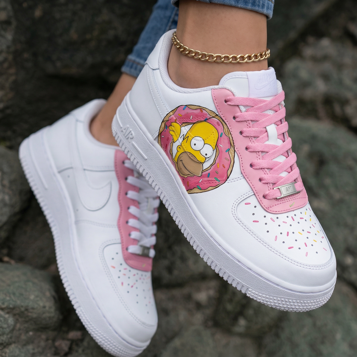 The Simpsons Donut White Baby Pink Custom Air Force 1