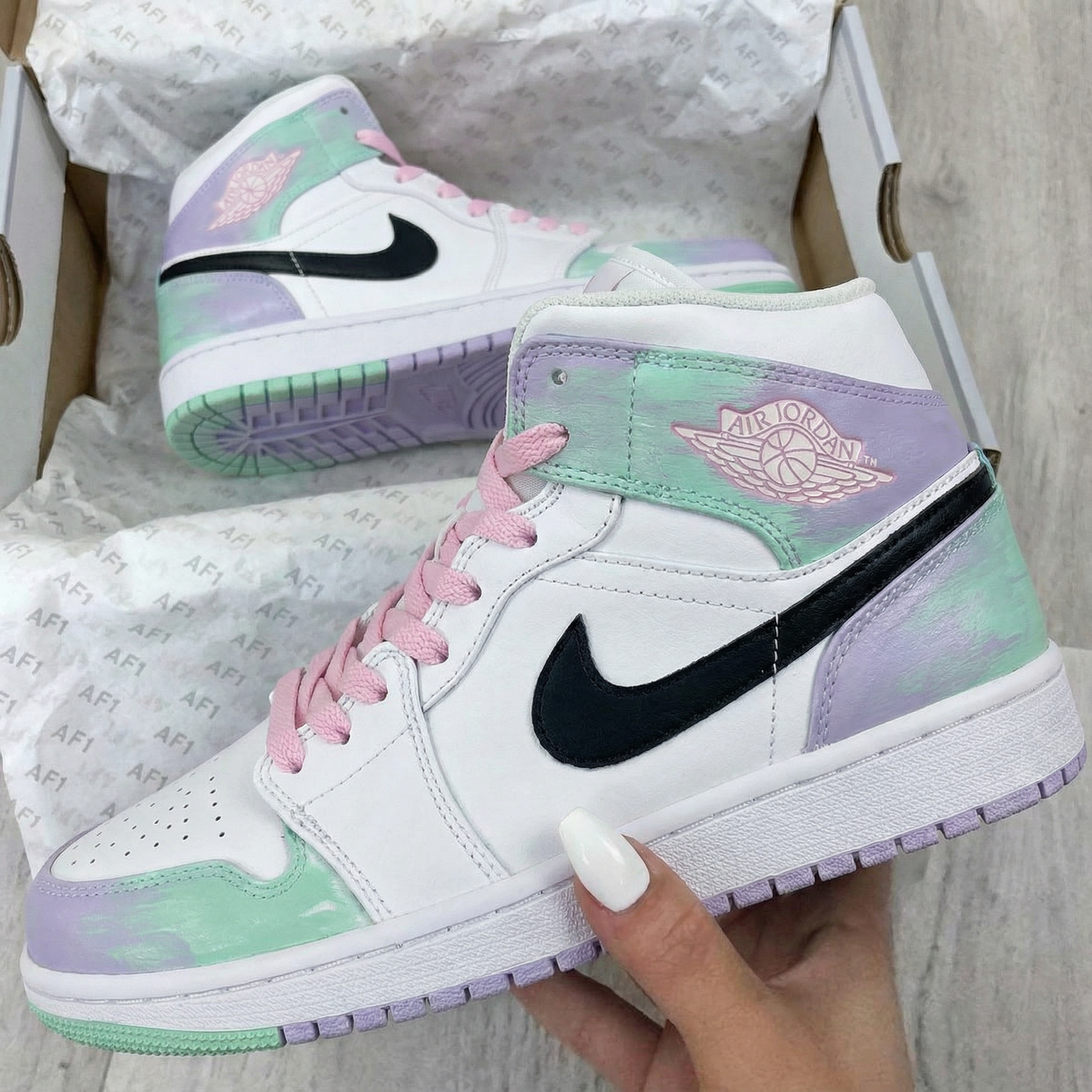 Tie - Dye Baby Pink Mint Green Custom Air Jordan 1