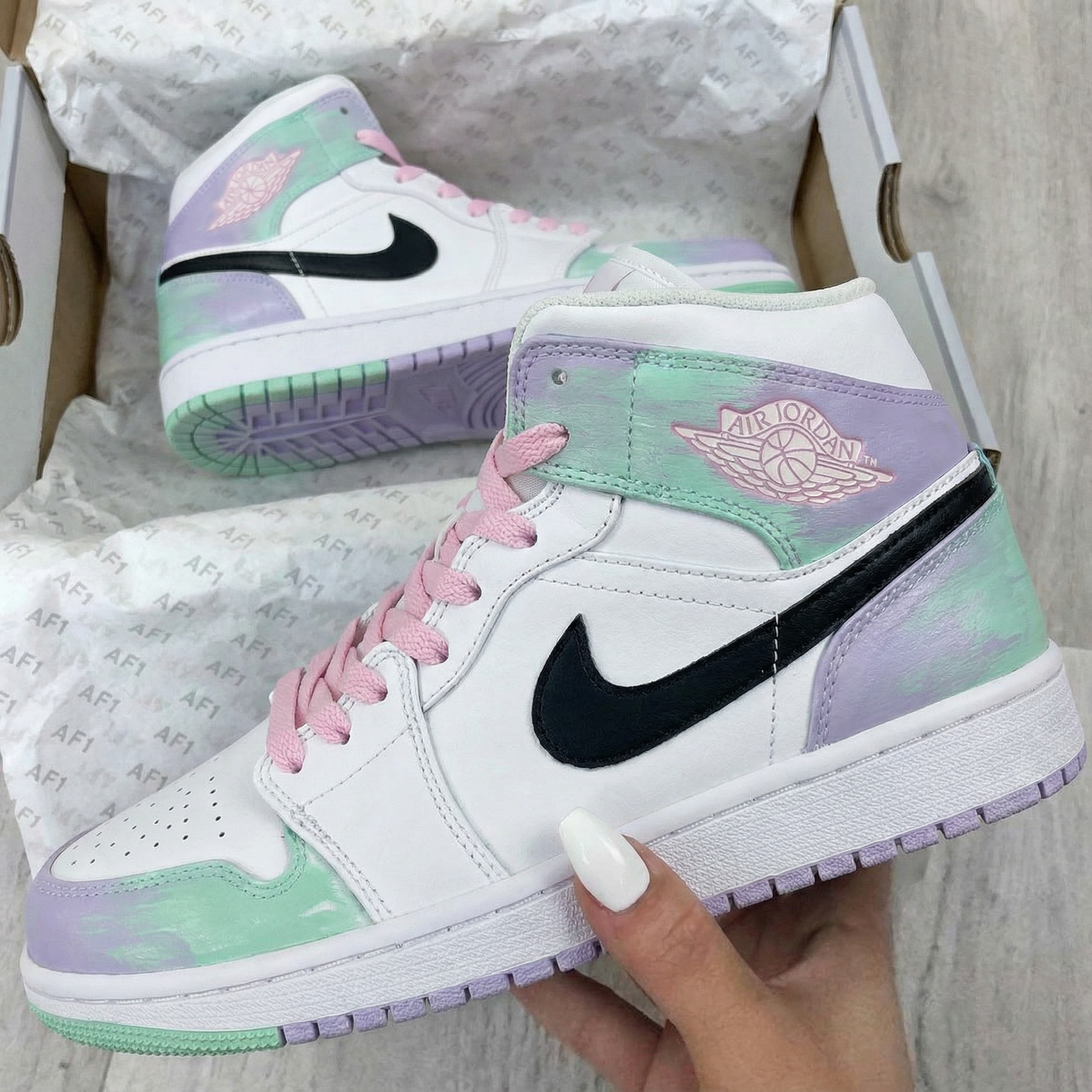 Tie - Dye Baby Pink Mint Green Custom Air Jordan 1