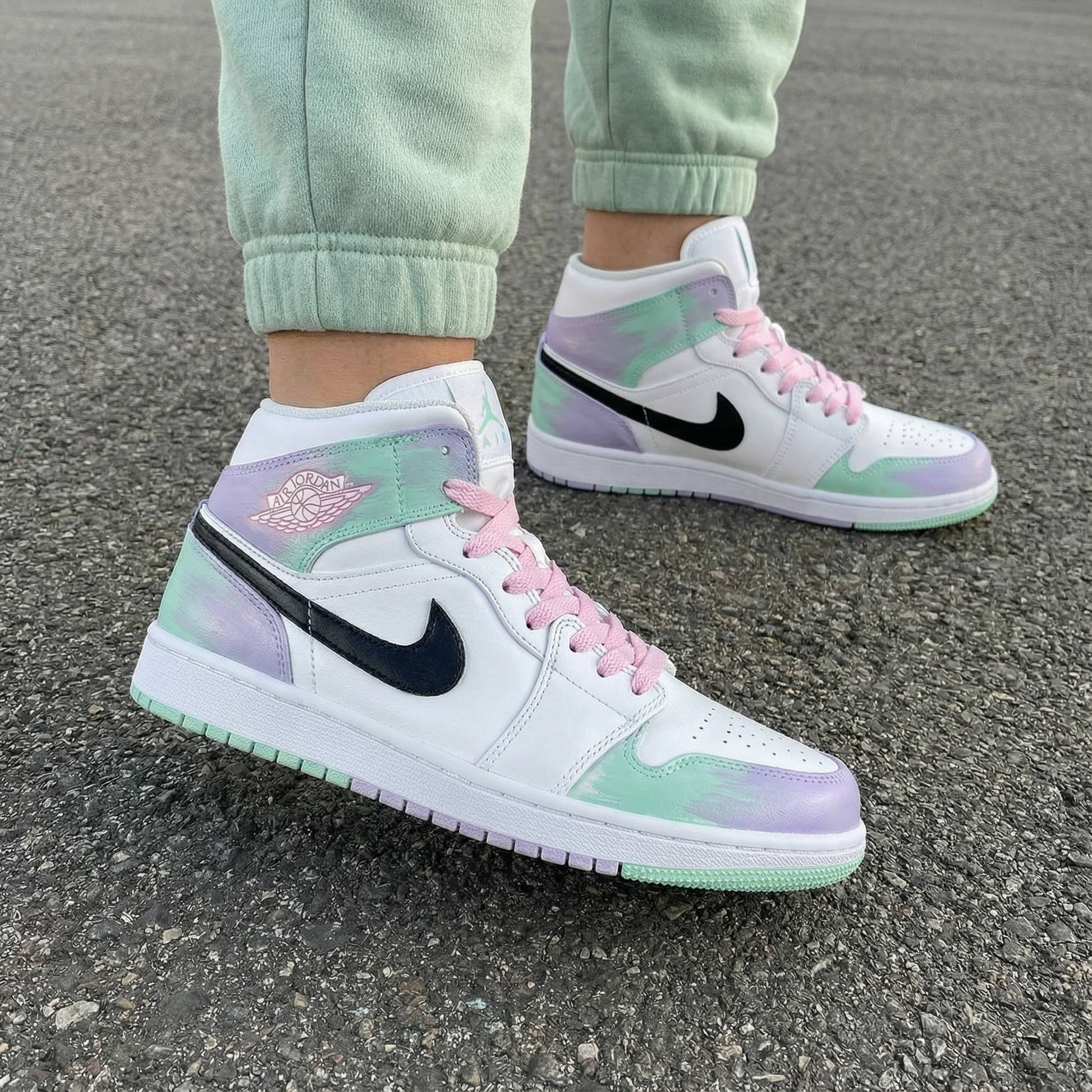 Tie - Dye Baby Pink Mint Green Custom Air Jordan 1