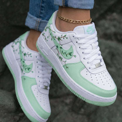 Vine Leaves White Light Green Custom Air Force 1
