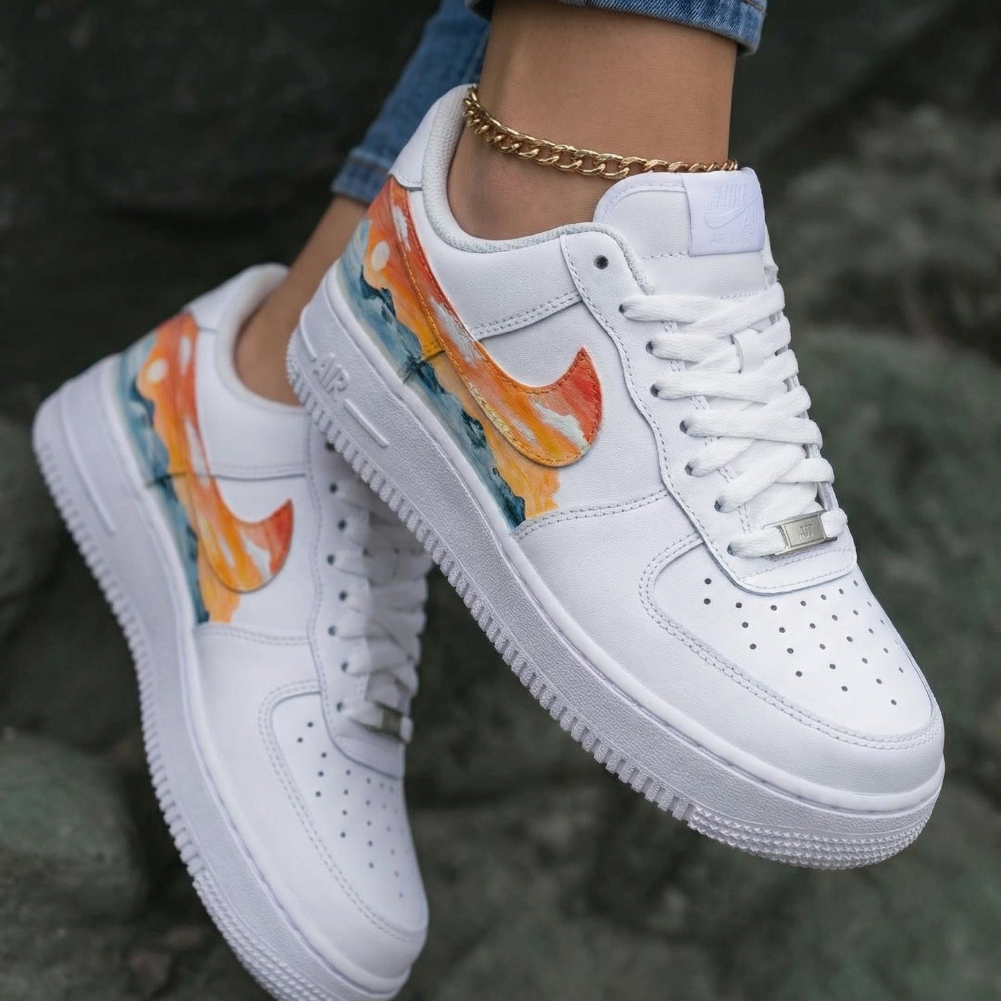 Watercolor Sunset Orange Blue Custom Air Force 1