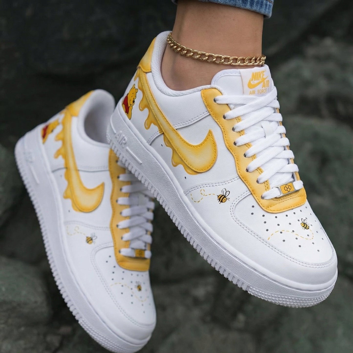 Winnie The Pooh Honey Drip Bees Yellow Custom Air Force 1
