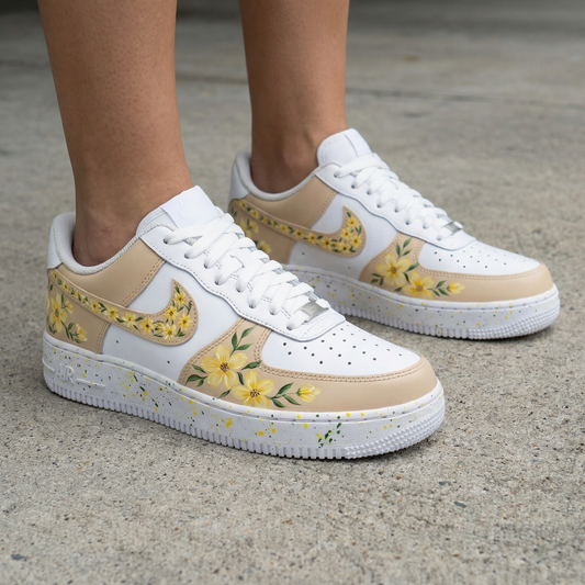 Yellow Flower Beige Custom Air Force 1