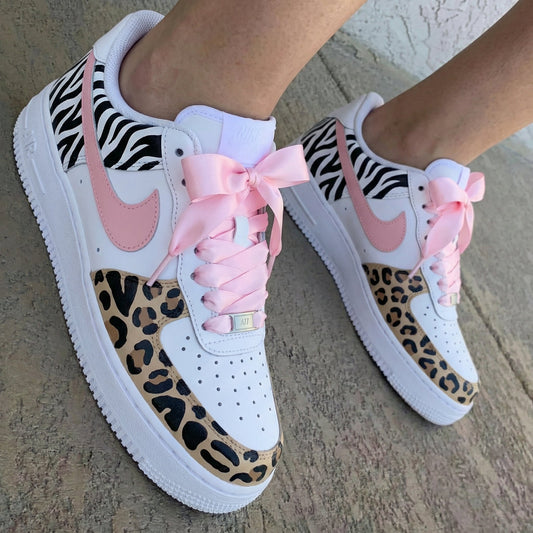Zebra Leopard Print Pink Bow Pink Custom Air Force 1